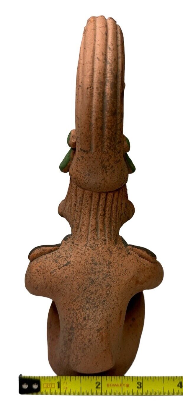 Primitive Style Handmade Peruvian Terracotta Sitting Clay Figure 9”