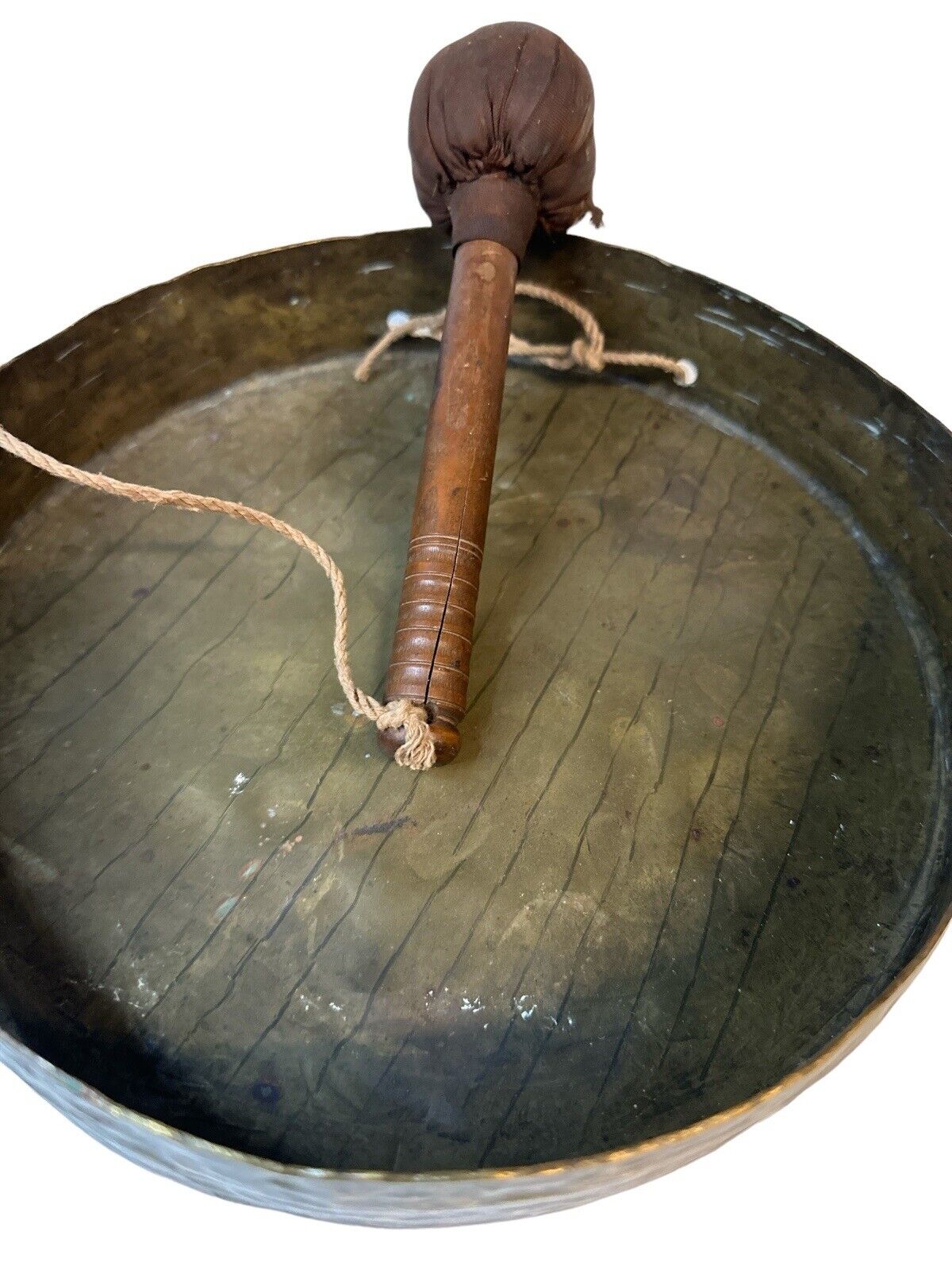 Antique Tiger Bronze Tibetan Kempel Prayer Gong With Mallet unique decor