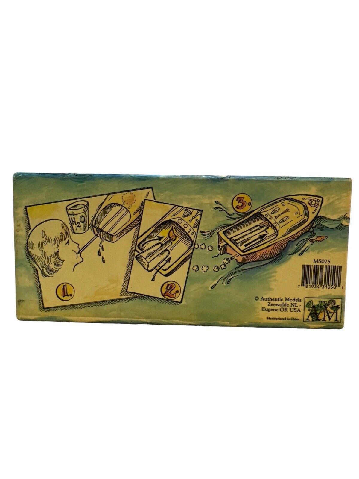 NOS Candle-Powered Tin Litho Toy Boat Reproduction Vintage In Mint Condition
