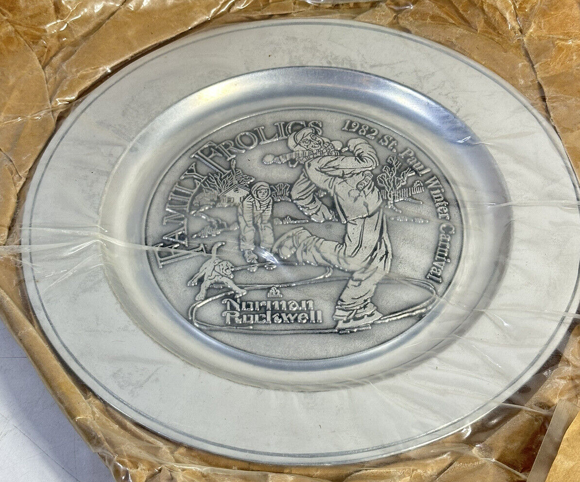 1982 Winterainment Norman Rockwell st.paul winter carnival pewter plate NOS