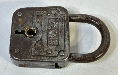 Old Vintage Solid Iron KAMP Padlock Lock Rare Large Collectible Lock