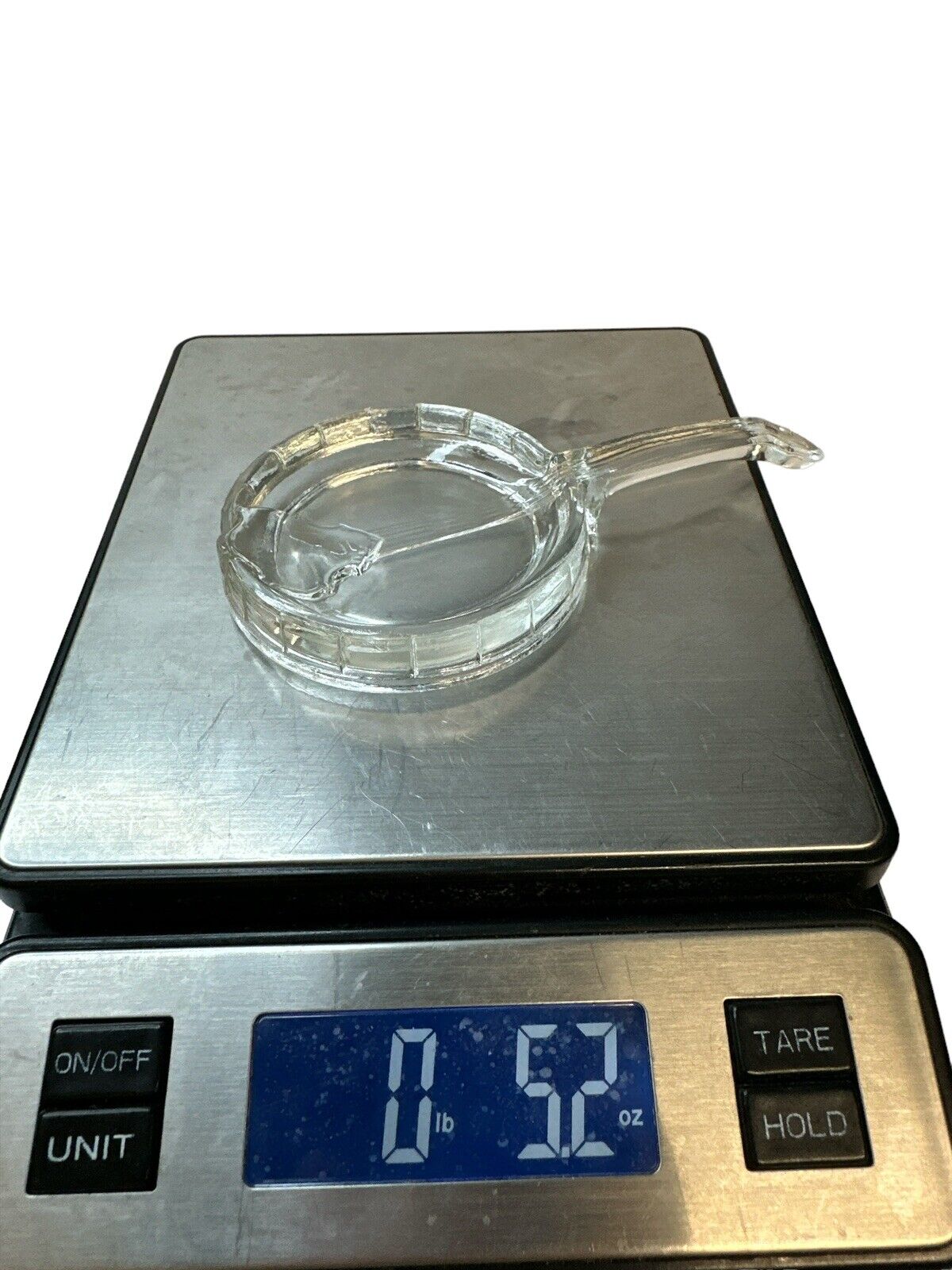 Vintage Crystal Thick Glass Banjo Ashtray 6” X 3” MCM Style