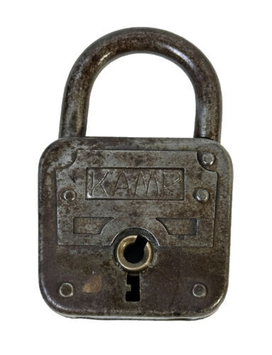 Old Vintage Solid Iron KAMP Padlock Lock Rare Large Collectible Lock