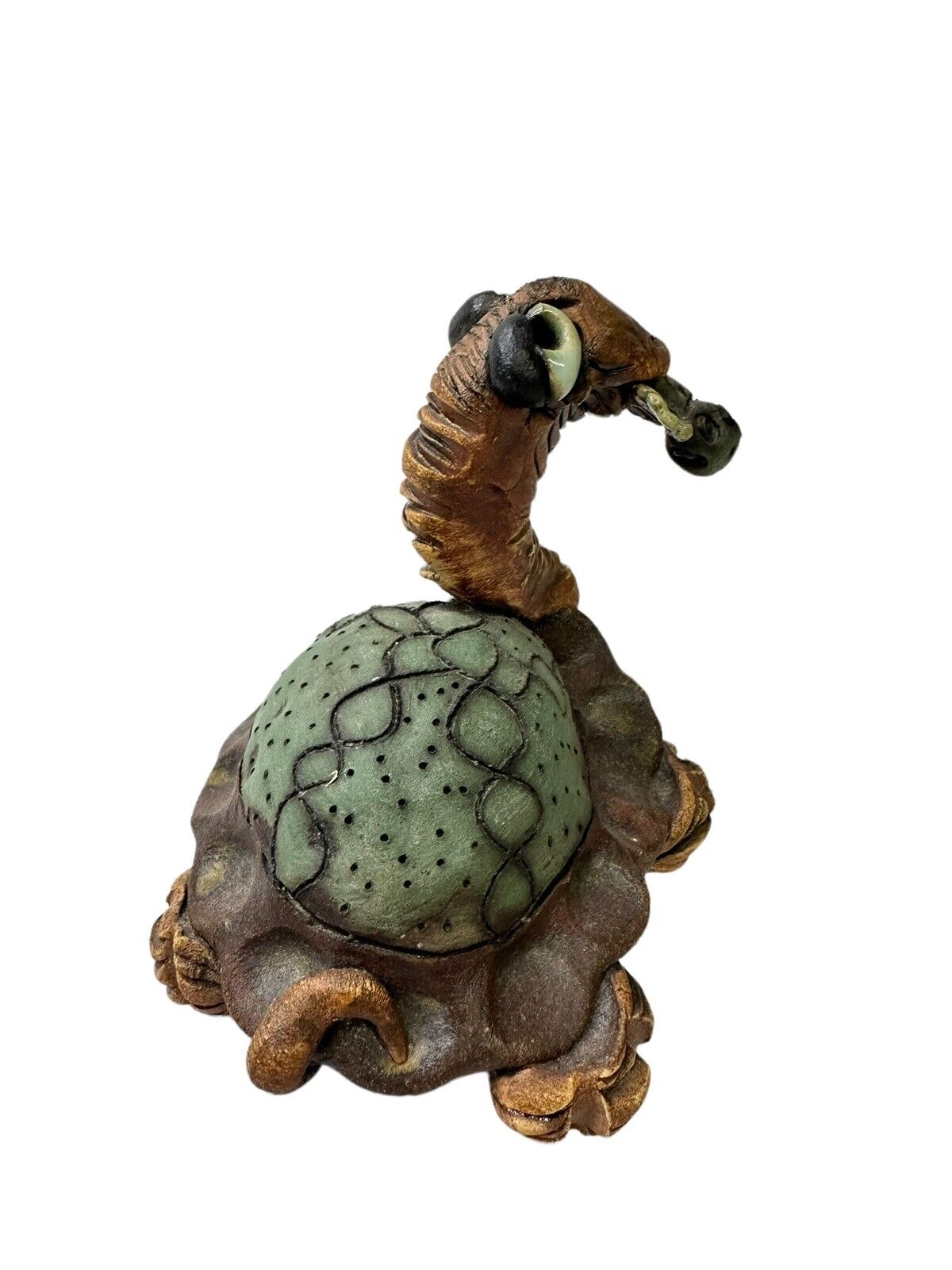 Vtg Clay Art Carved Painted Enamel Eyes Animal Folk Art Turtle By Artist Olsen