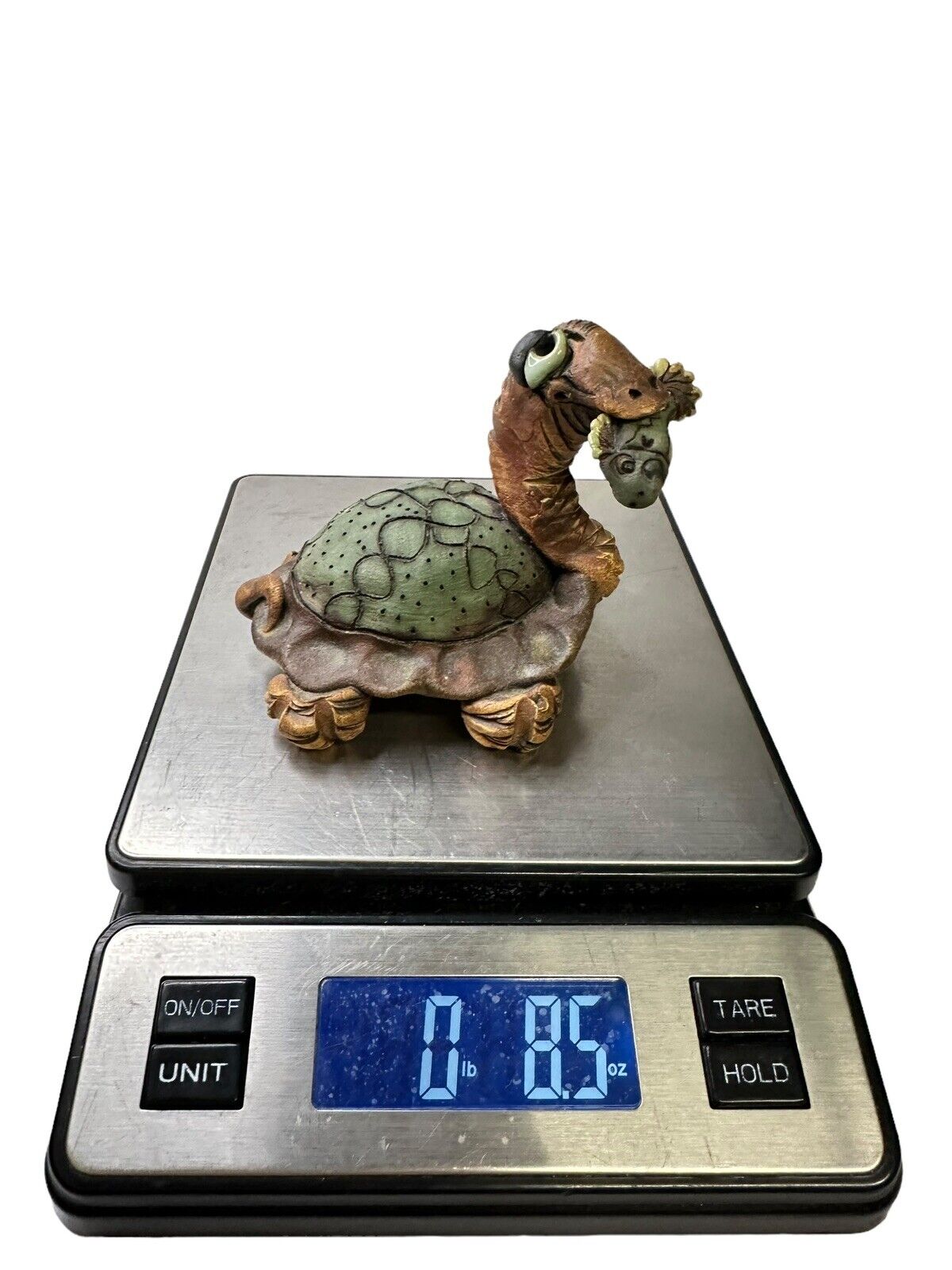 Vtg Clay Art Carved Painted Enamel Eyes Animal Folk Art Turtle By Artist Olsen
