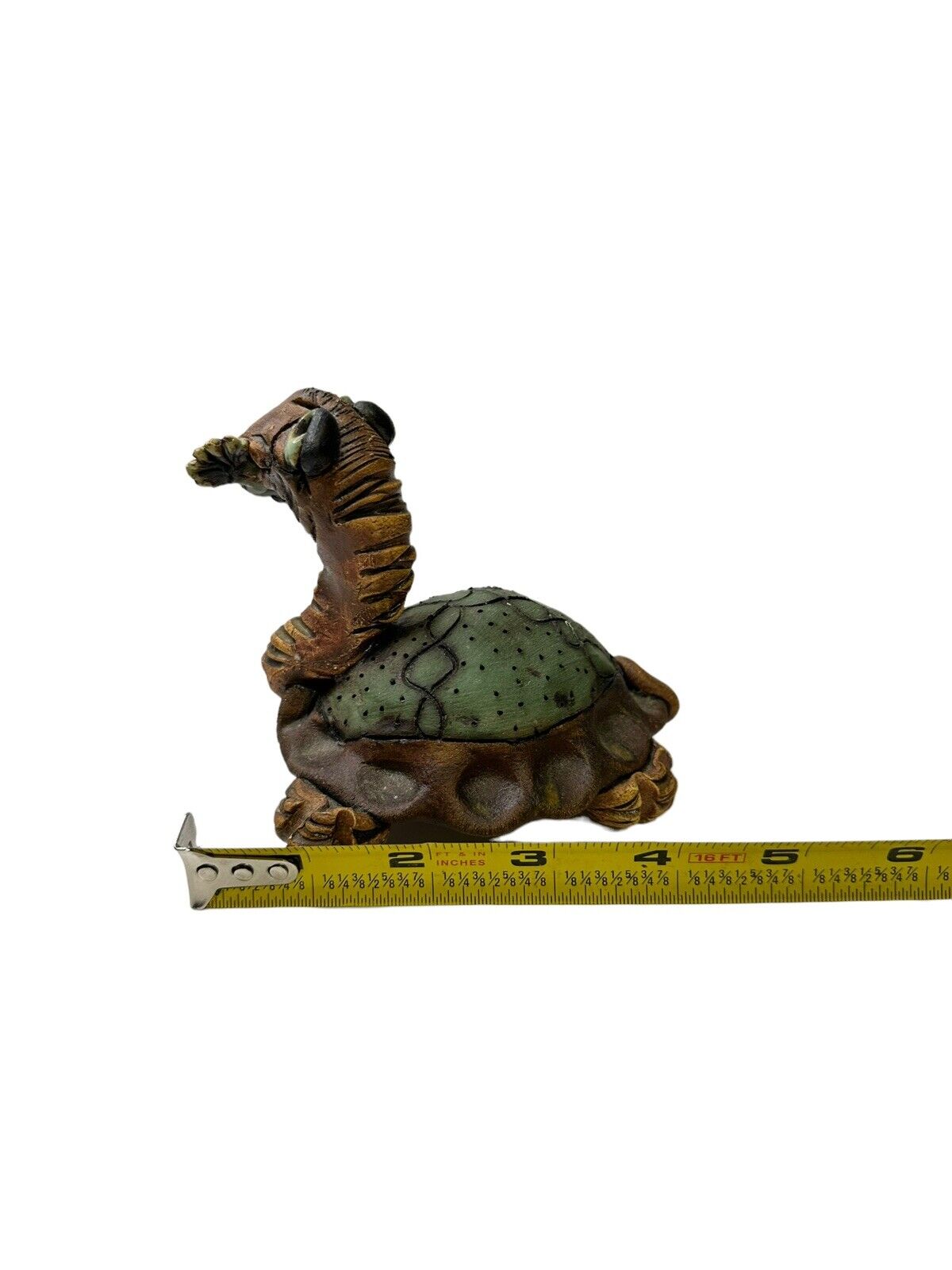 Vtg Clay Art Carved Painted Enamel Eyes Animal Folk Art Turtle By Artist Olsen