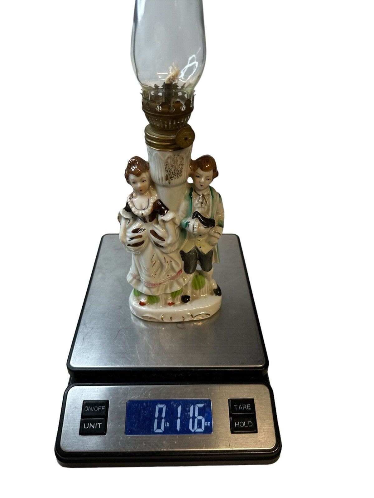 Vintage Oil Lamp Japan Nasco Del Coronado Porcelain Colonial Man Woman Victorian