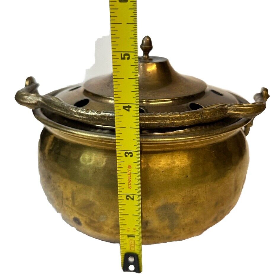 Vintage 1940’s Brass And Metal Incense pot Profumo Burner Ornate Handle 6” X 5”