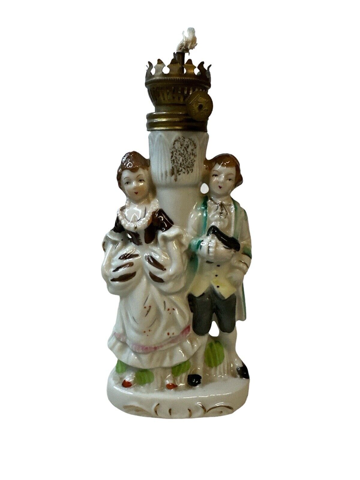 Vintage Oil Lamp Japan Nasco Del Coronado Porcelain Colonial Man Woman Victorian