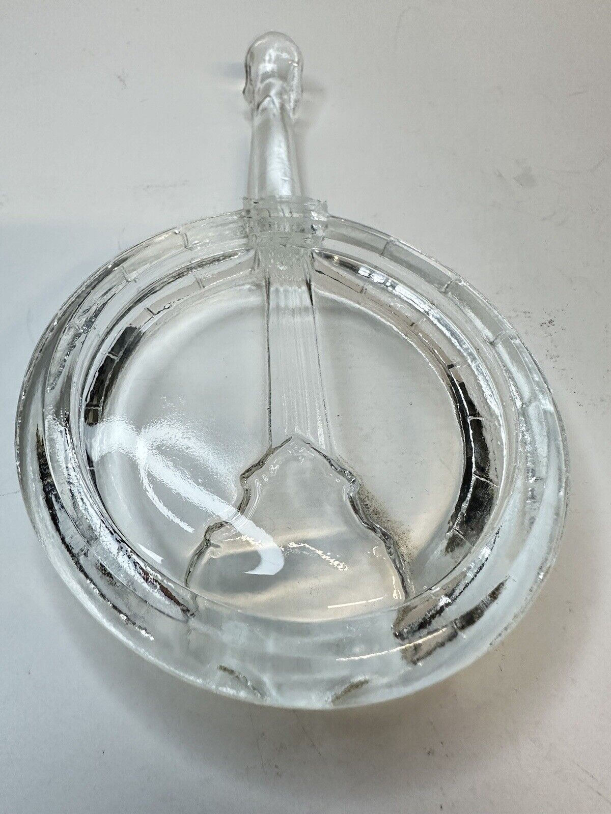 Vintage Crystal Thick Glass Banjo Ashtray 6” X 3” MCM Style