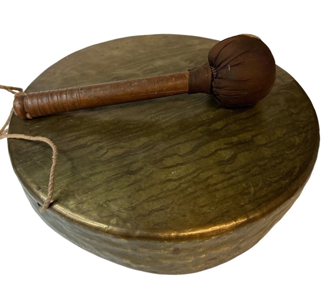 Antique Tiger Bronze Tibetan Kempel Prayer Gong With Mallet unique decor