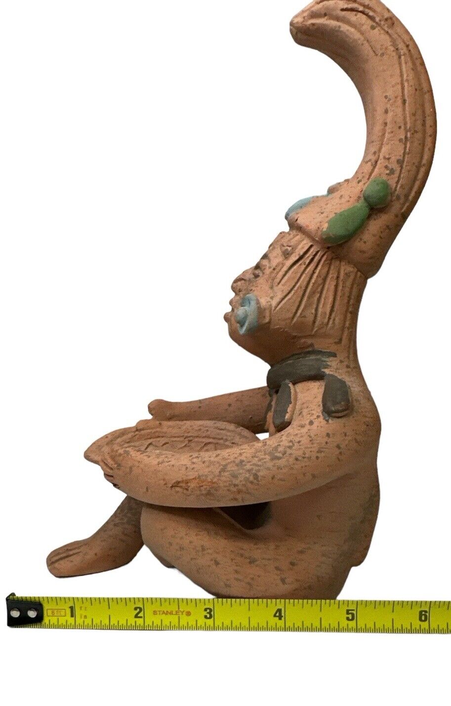 Primitive Style Handmade Peruvian Terracotta Sitting Clay Figure 9”