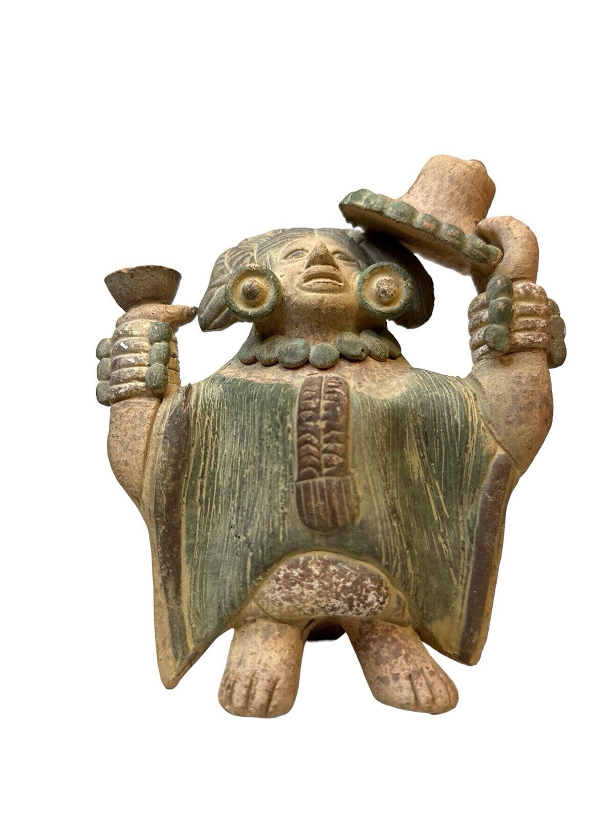 Primitive Style Hand Painted Peruvian Terracotta Clay Figure 6” X 5”