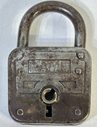 Old Vintage Solid Iron KAMP Padlock Lock Rare Large Collectible Lock