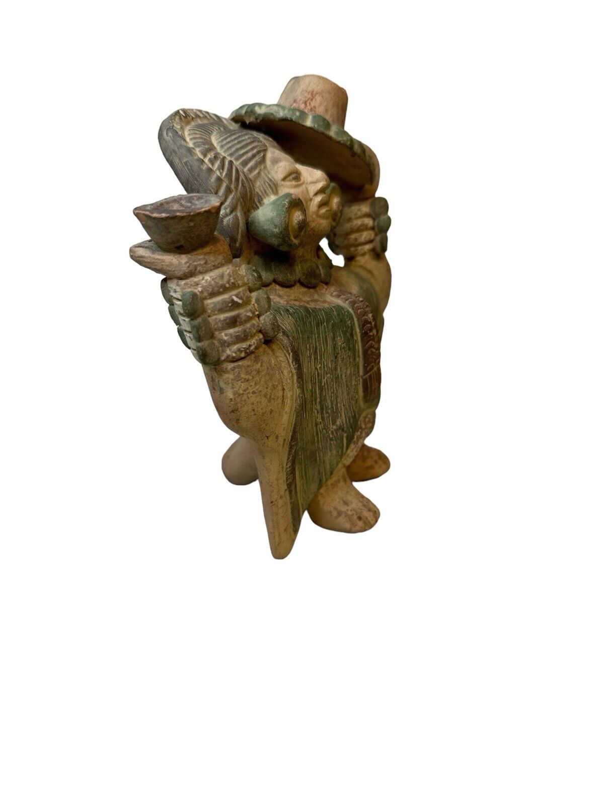 Primitive Style Hand Painted Peruvian Terracotta Clay Figure 6” X 5”