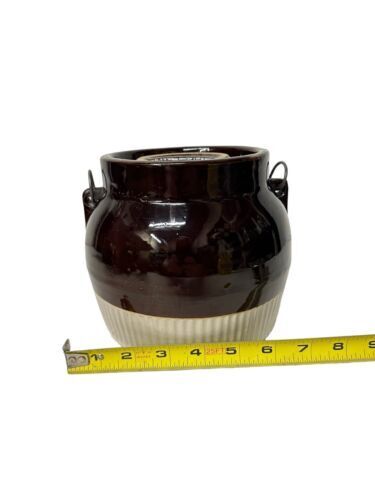 Antique Brown Cream Union Stoneware Redwing Old Bean Crock 7” X 6” Lid Included