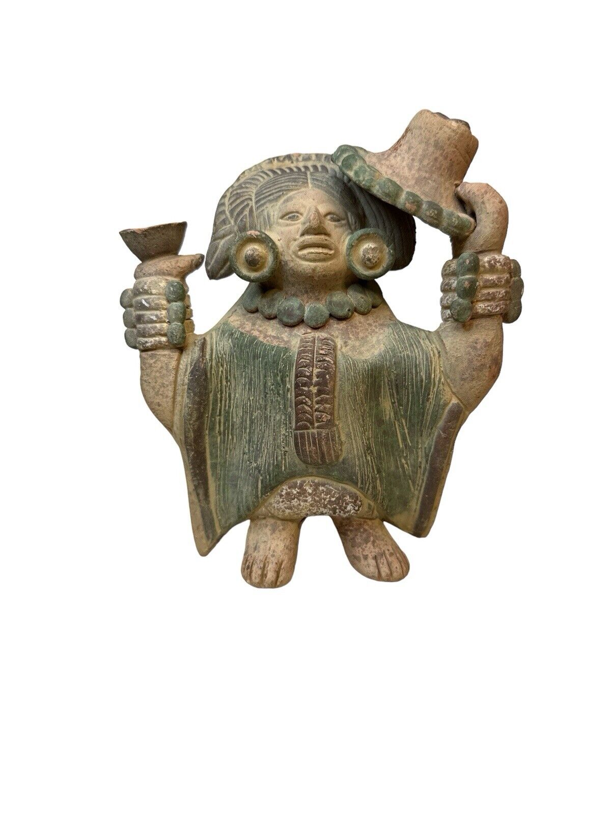 Primitive Style Hand Painted Peruvian Terracotta Clay Figure 6” X 5”