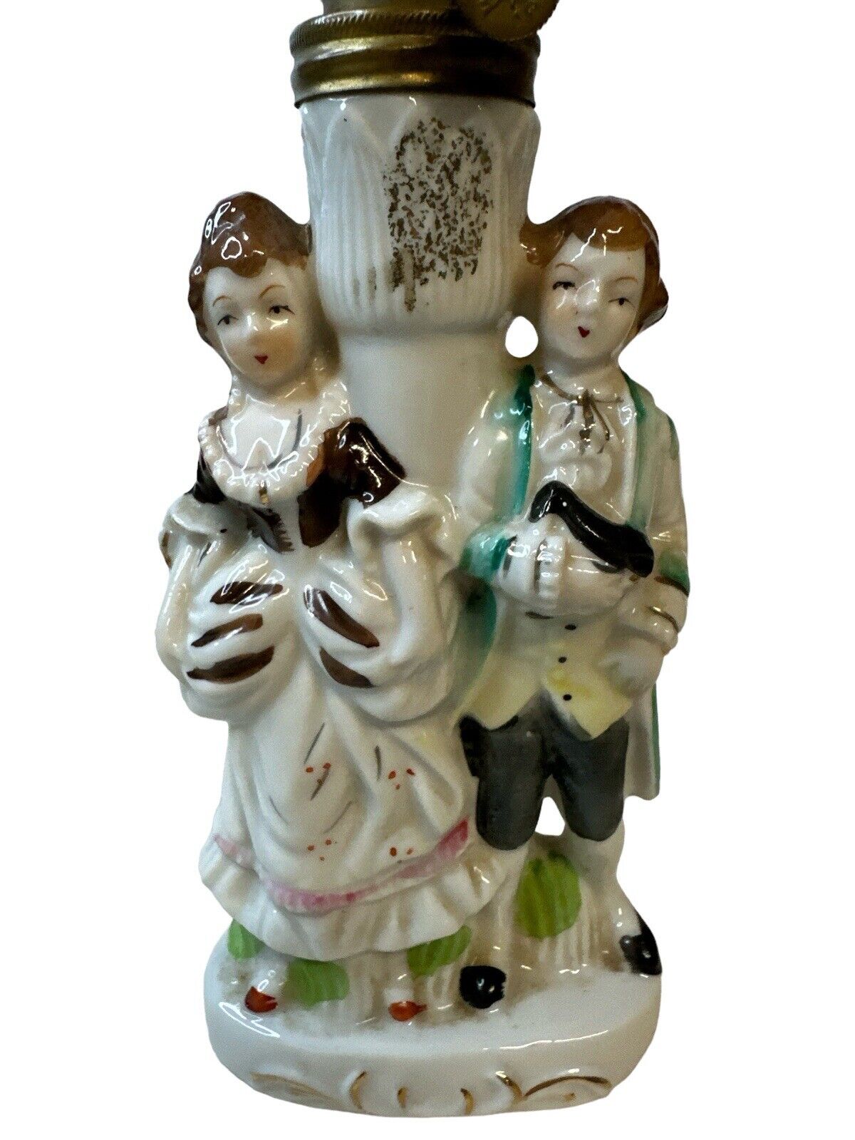 Vintage Oil Lamp Japan Nasco Del Coronado Porcelain Colonial Man Woman Victorian