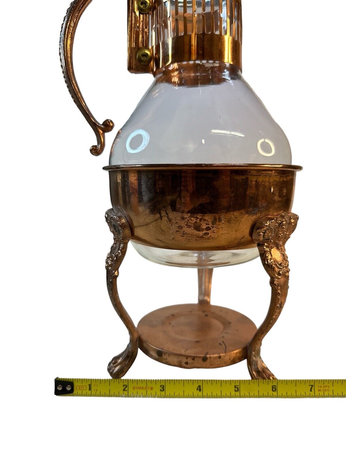 Vintage Copper Brass Coffee Carafe Glass Pot with Warmer & Stand