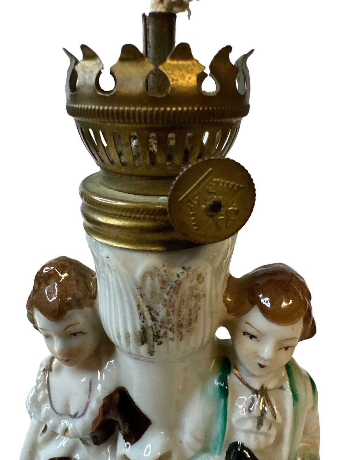 Vintage Oil Lamp Japan Nasco Del Coronado Porcelain Colonial Man Woman Victorian