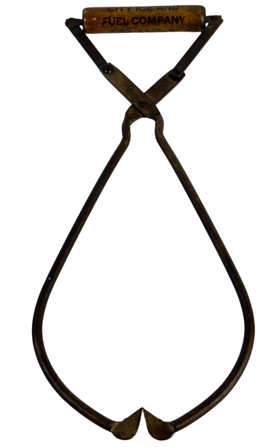 Antique 1800’s Advertising Hand Forged Iron Ice Tong
