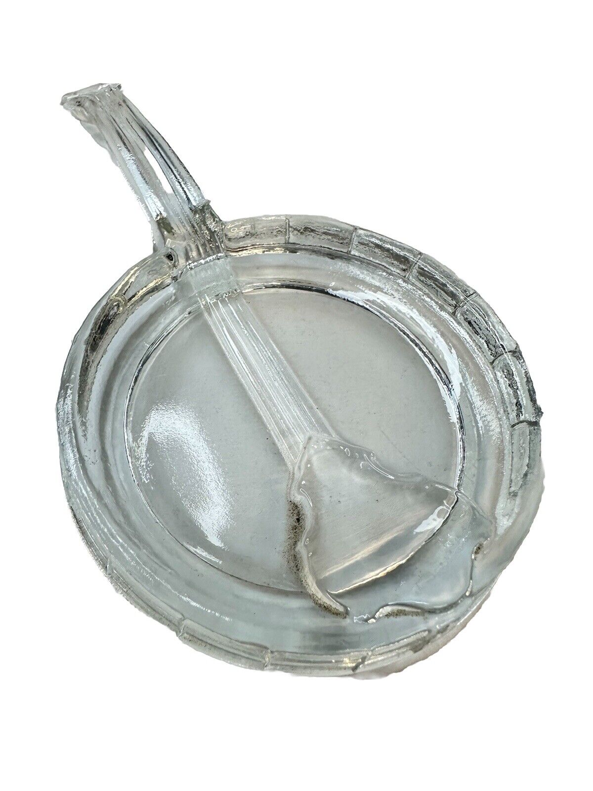 Vintage Crystal Thick Glass Banjo Ashtray 6” X 3” MCM Style