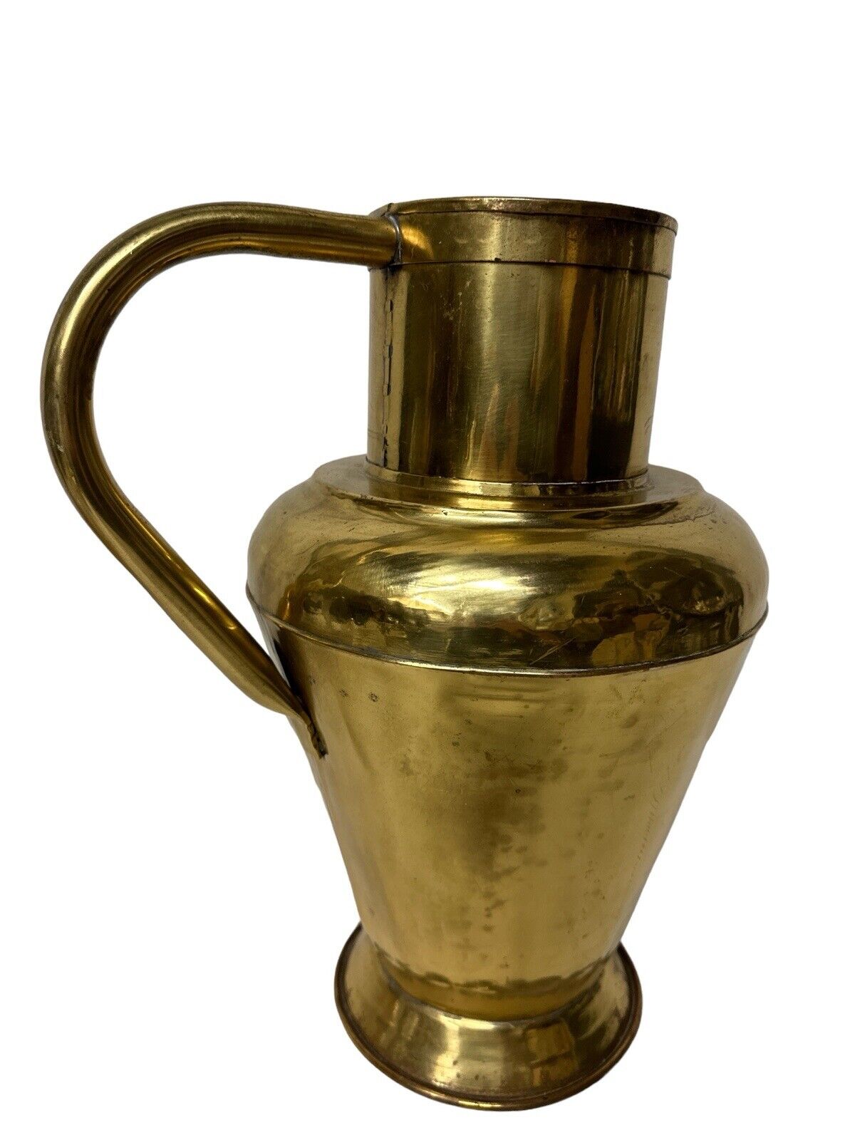 Vintage Large Brass Pitcher Jar Primitive Ewer Decorative Flower Vase MCM Design