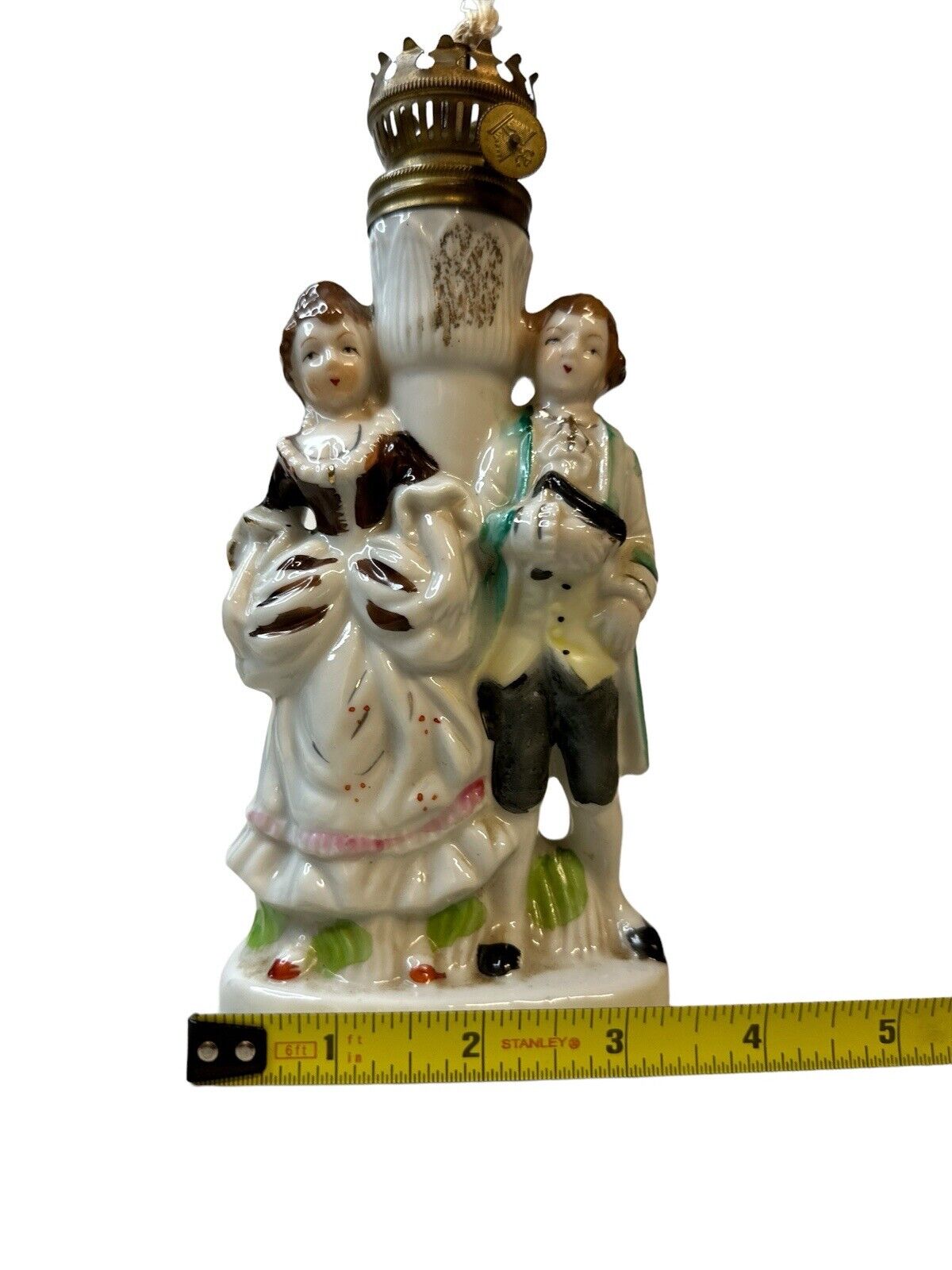 Vintage Oil Lamp Japan Nasco Del Coronado Porcelain Colonial Man Woman Victorian