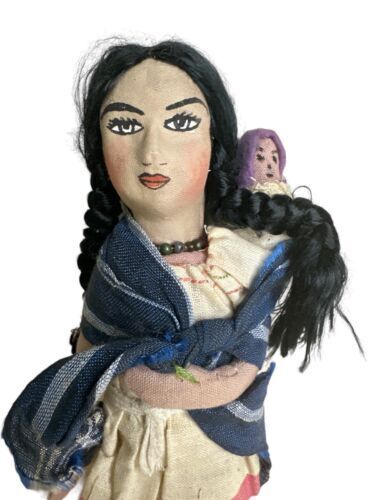 Vtg Collectible Doll Theresa of Mexico Handmade Painted Female & Baby Doll 1