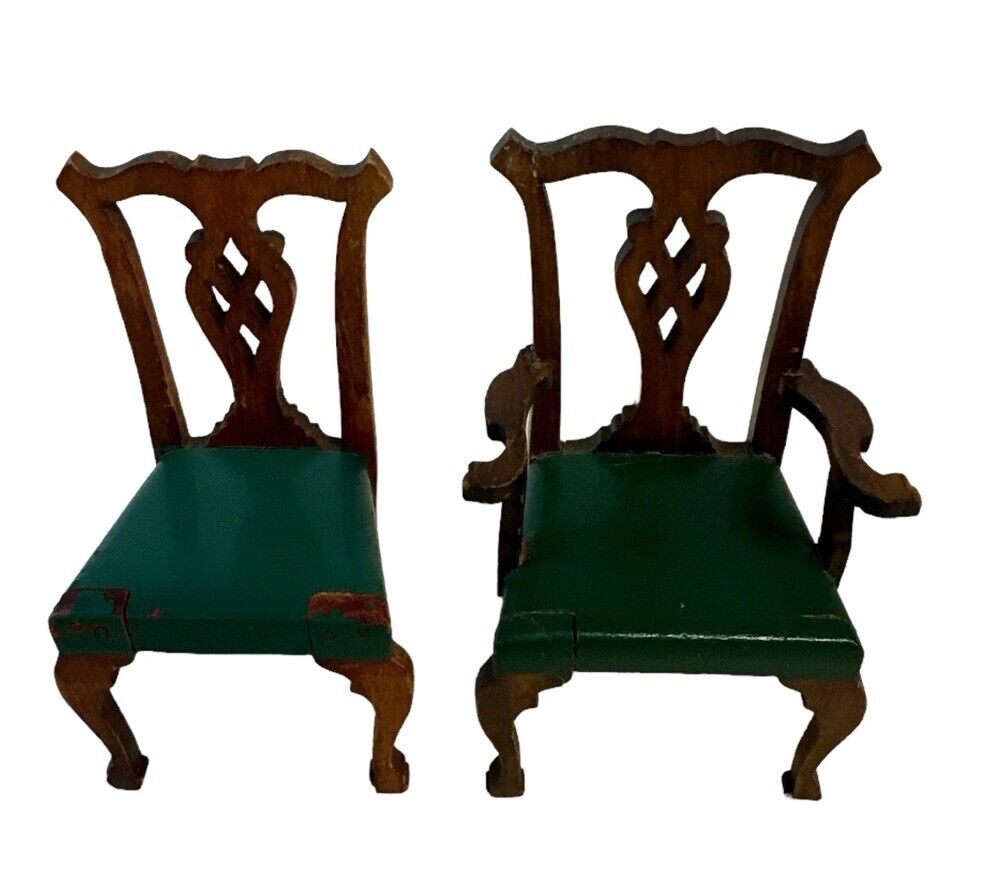 2 Vintage TYNIETOY Chippendale Arm Chair 1:12 Dollhouse Miniature 1930’s
