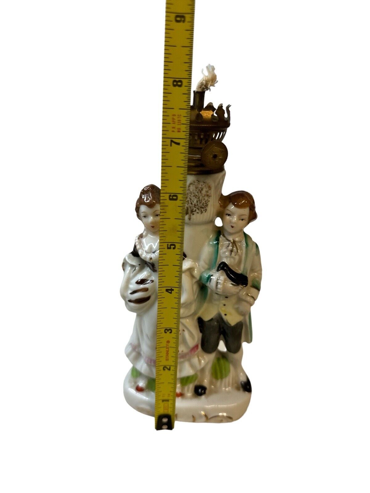 Vintage Oil Lamp Japan Nasco Del Coronado Porcelain Colonial Man Woman Victorian
