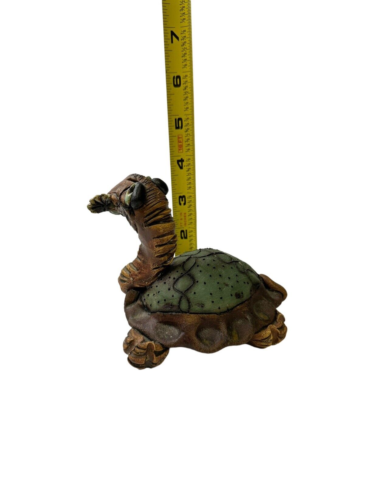 Vtg Clay Art Carved Painted Enamel Eyes Animal Folk Art Turtle By Artist Olsen