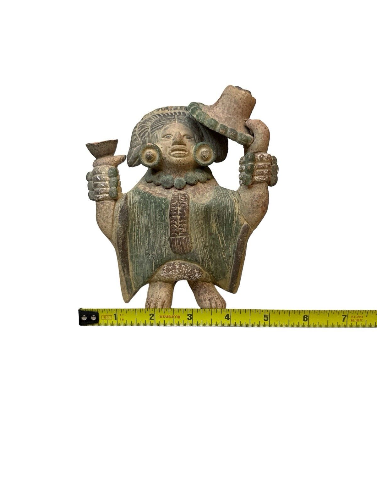 Primitive Style Hand Painted Peruvian Terracotta Clay Figure 6” X 5”