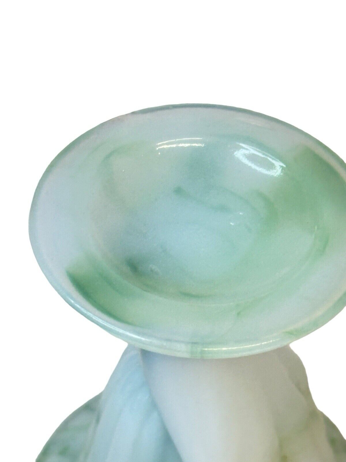Vtg 1940 Akro Glass Agate Beggars Hand #766 Green & White Slag Glass Miniature Vase