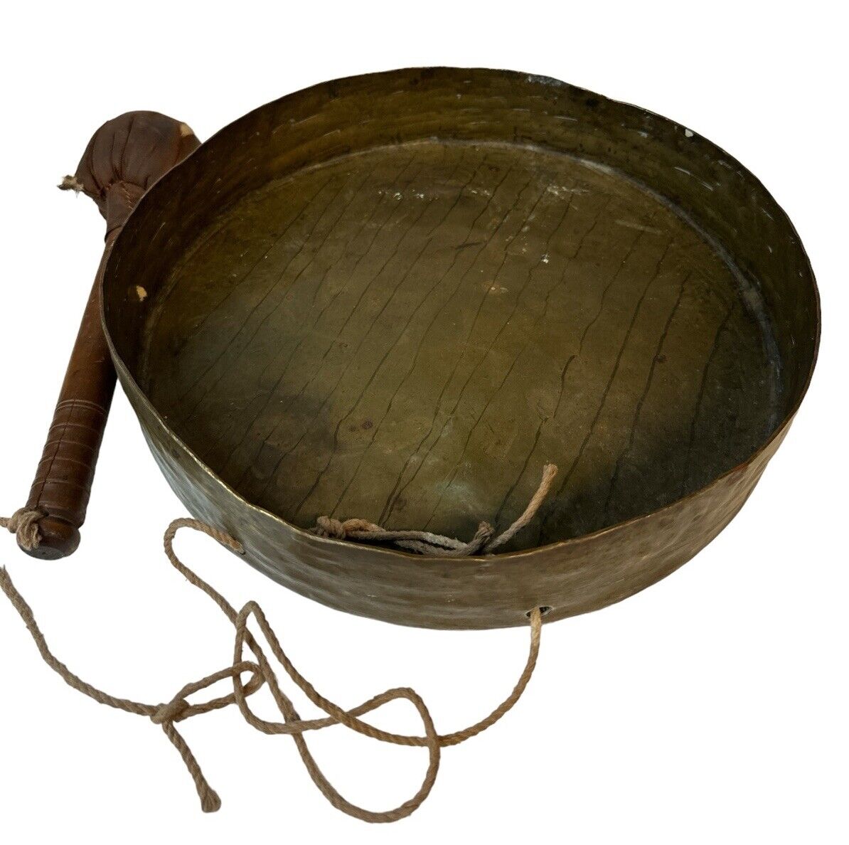 Antique Tiger Bronze Tibetan Kempel Prayer Gong With Mallet unique decor