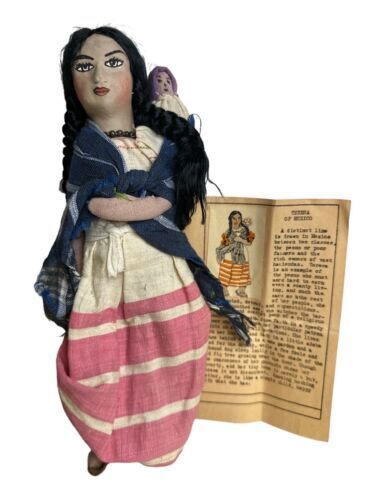 Vtg Collectible Doll Theresa of Mexico Handmade Painted Female & Baby Doll 1