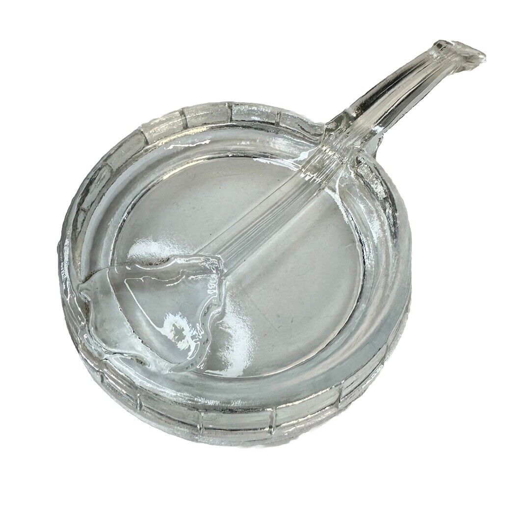 Vintage Crystal Thick Glass Banjo Ashtray 6” X 3” MCM Style