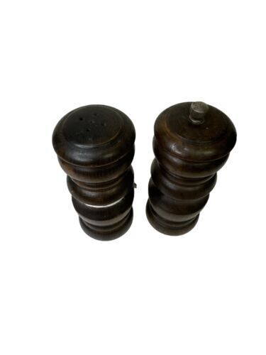Vintage Pepper Mill & Salt Shaker Deluxe Set Dark Brown Wood 5” Wooden