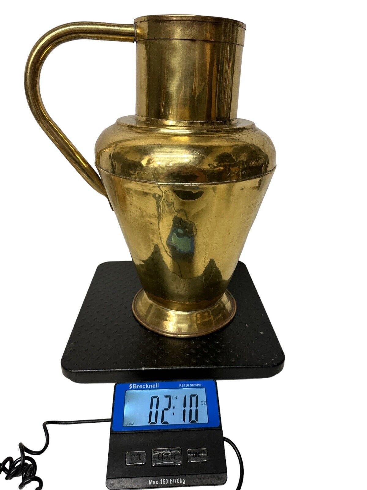 Vintage Large Brass Pitcher Jar Primitive Ewer Decorative Flower Vase MCM Design