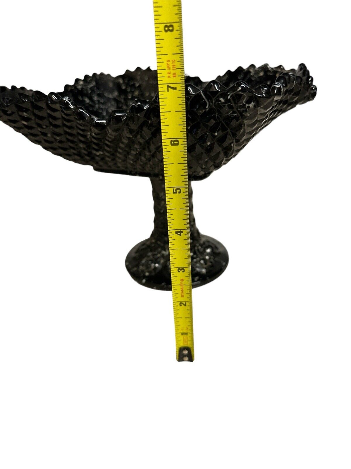 Vintage Black Confetti Ware Pedestal Fruit Bowl Diamond Point By L E Smith Glass