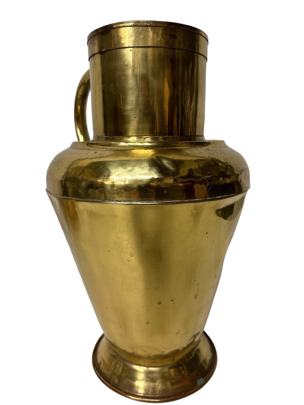 Vintage Large Brass Pitcher Jar Primitive Ewer Decorative Flower Vase MCM Design