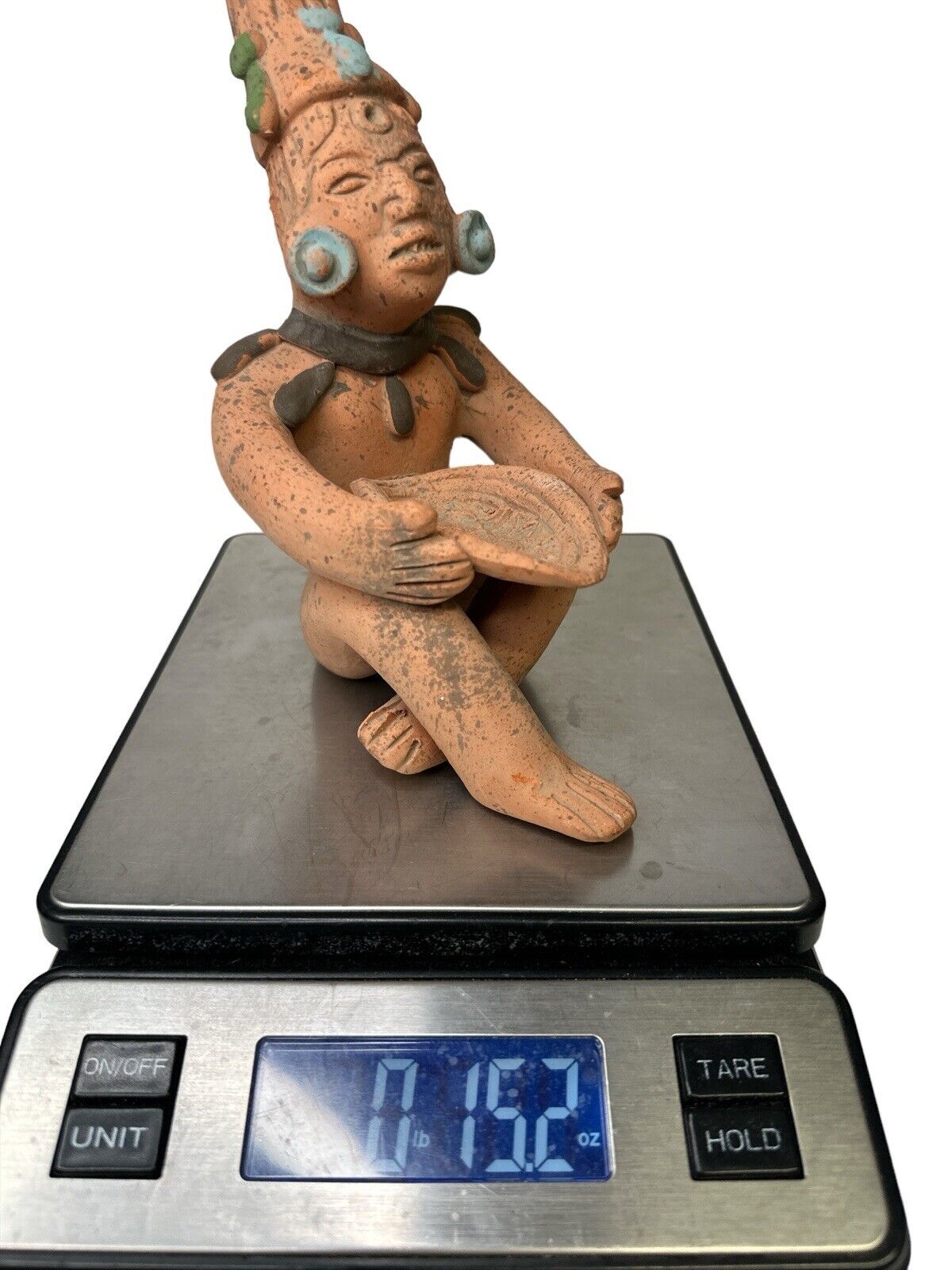 Primitive Style Handmade Peruvian Terracotta Sitting Clay Figure 9”