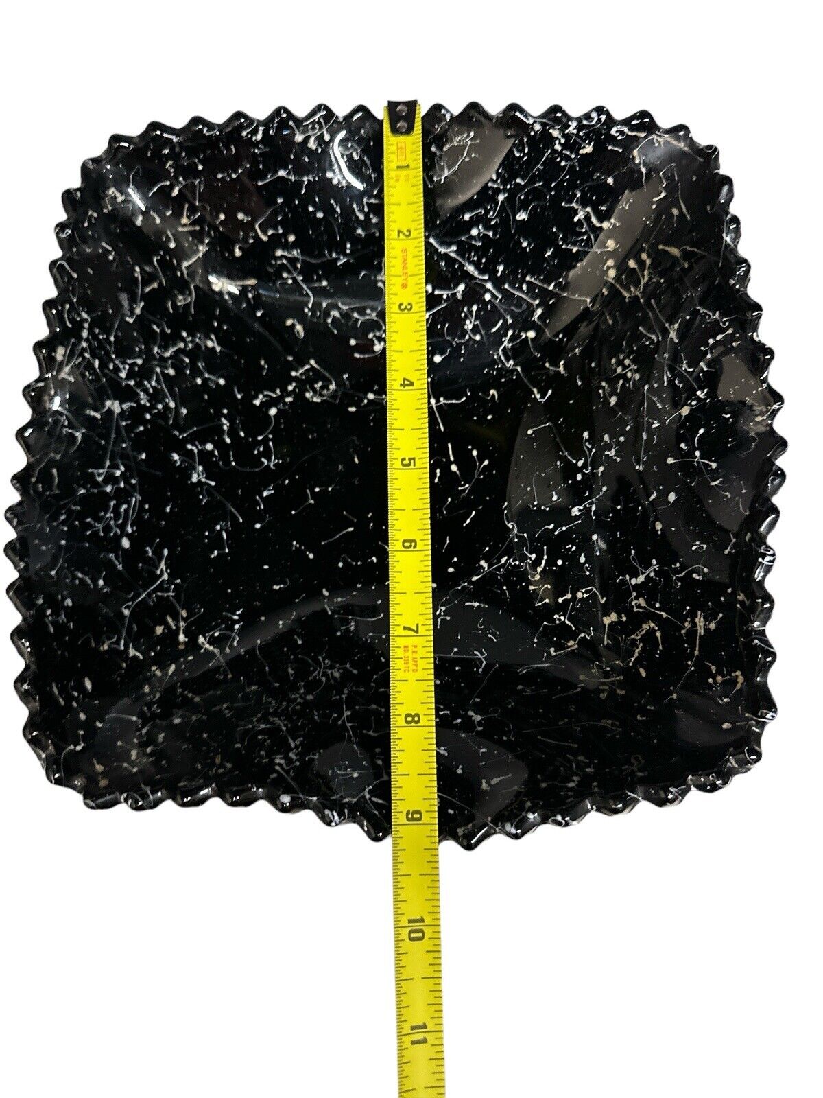 Vintage Black Confetti Ware Pedestal Fruit Bowl Diamond Point By L E Smith Glass