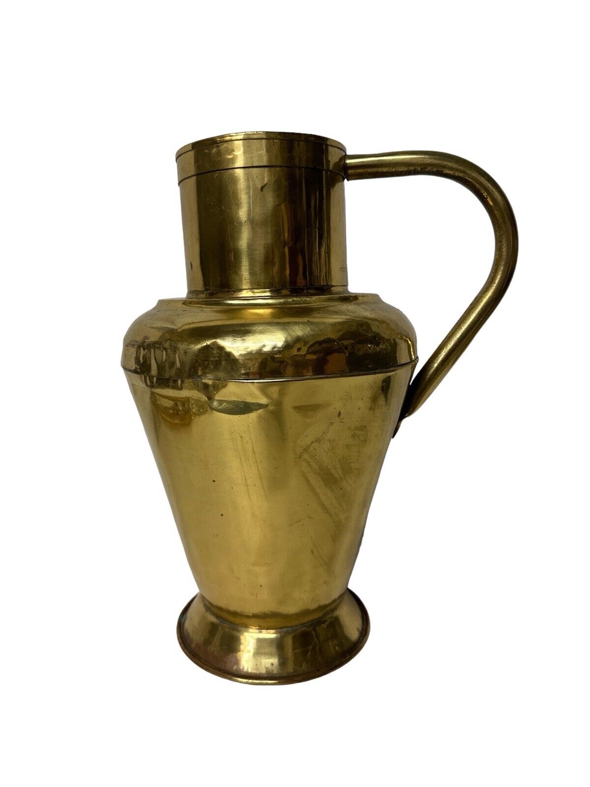 Vintage Large Brass Pitcher Jar Primitive Ewer Decorative Flower Vase MCM Design