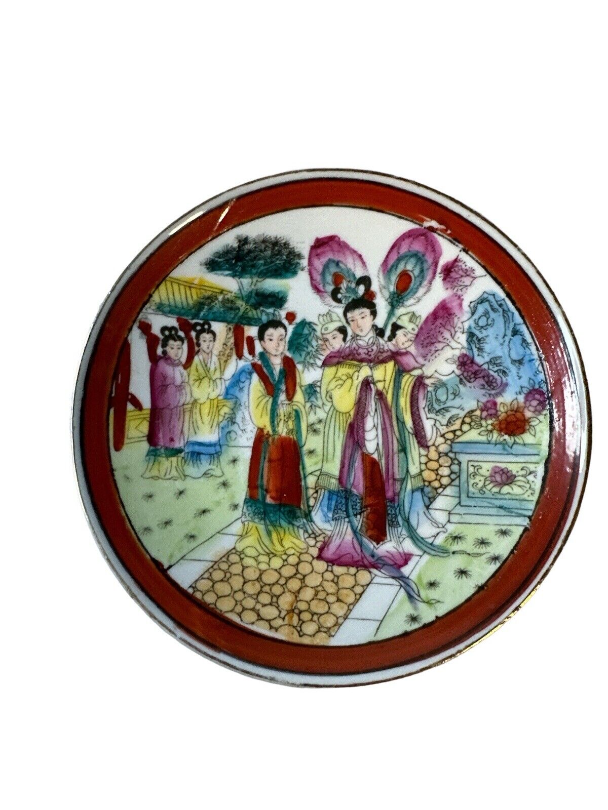 Pair Of Vtg 4.5" Japanese Scene Hand Painted Plates Pre-owned Fair Condition