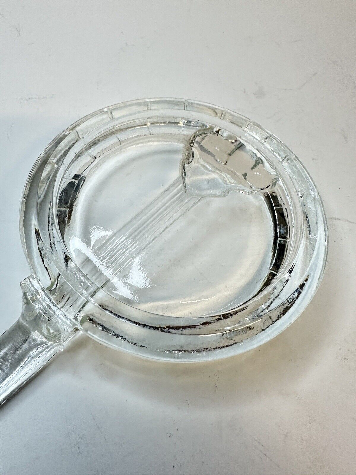 Vintage Crystal Thick Glass Banjo Ashtray 6” X 3” MCM Style