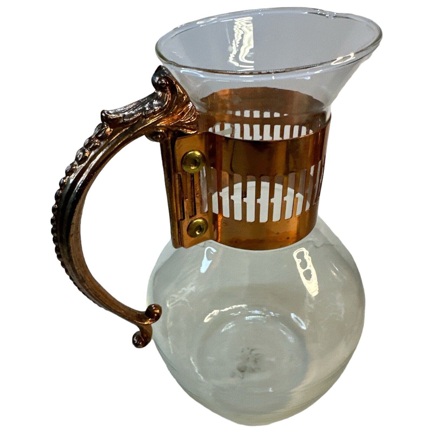 Vintage Copper Brass Coffee Carafe Glass Pot with Warmer & Stand