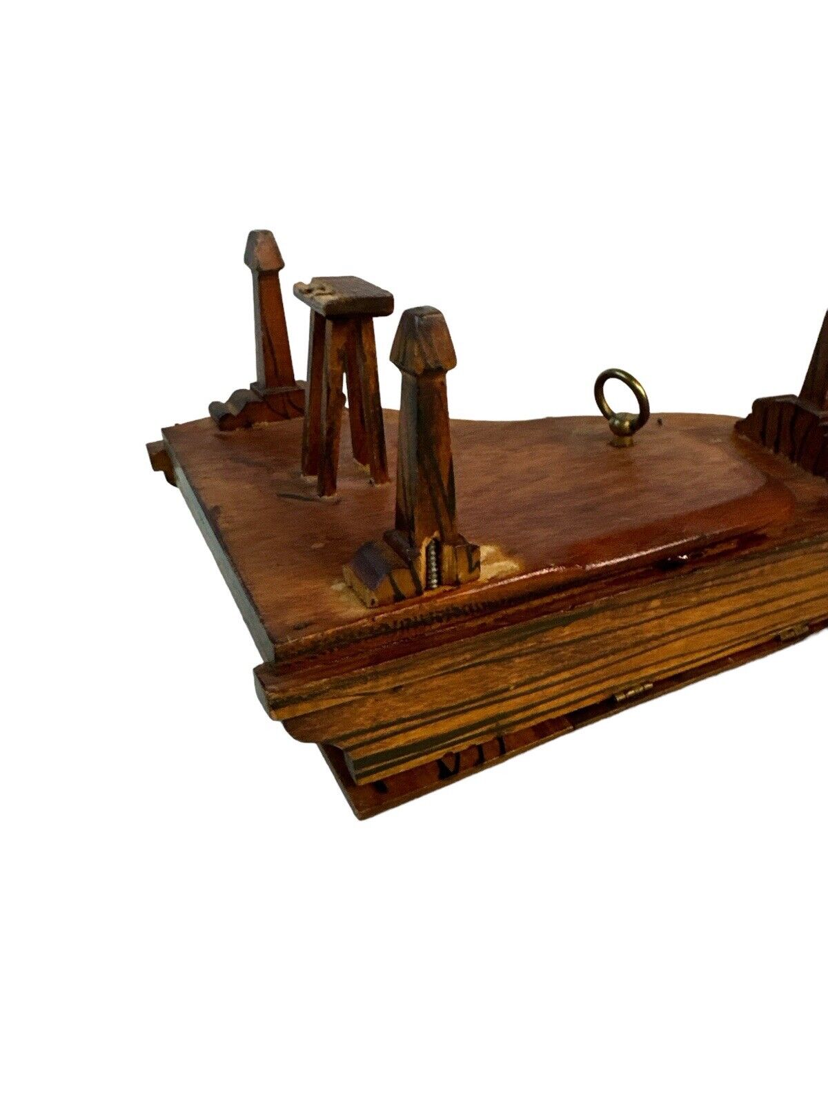 Antique Vtg Handmade Miniature Dollhouse Grand Piano Music Box & Seat Tiger Wood