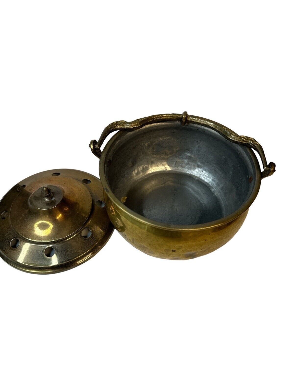 Vintage 1940’s Brass And Metal Incense pot Profumo Burner Ornate Handle 6” X 5”