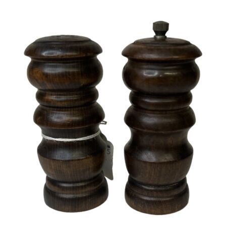 Vintage Pepper Mill & Salt Shaker Deluxe Set Dark Brown Wood 5” Wooden